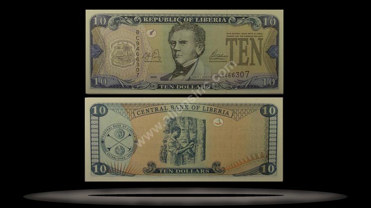 Liberia Banknote, 10 Dollars, 2003, P#27 MAIN