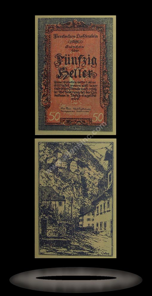 Liechtenstein Banknote, 50 Heller, ND (1920), P#3 MAIN