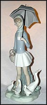Girl With Umbrella & Geese, Lladro Figurine  #4510 MAIN