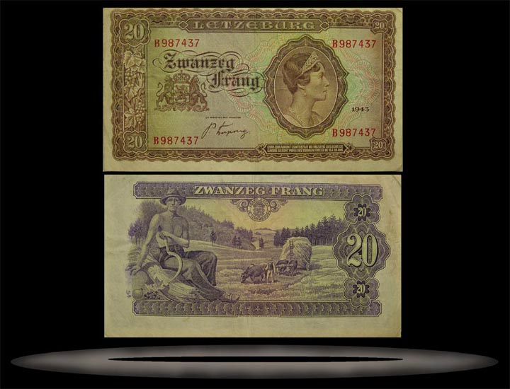 Luxembourg Banknote, 20 Frang, 1943, P#42a MAIN