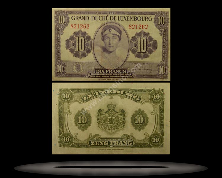 Luxembourg Banknote, 10 Francs, ND (1944), P#44a MAIN