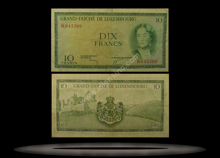Luxembourg Banknote, 10 Francs, ND (1954), P#48a MAIN