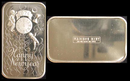 Happy New Year 1974' Art Bar by Madison Mint. MAIN