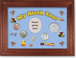 1934 My Birth Year Coin Gift Set with a blue background and cherry frame THUMBNAIL