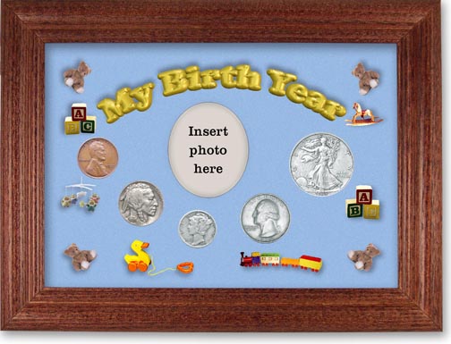1935 My Birth Year Coin Gift Set with a blue background and cherry frame MAIN