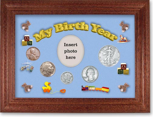 1936 My Birth Year Coin Gift Set with a blue background and cherry frame MAIN