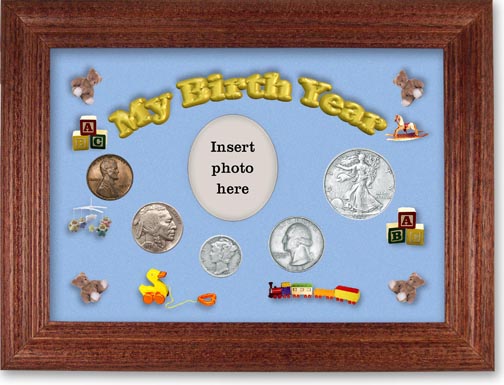 1937 My Birth Year Coin Gift Set with a blue background and cherry frame LARGE