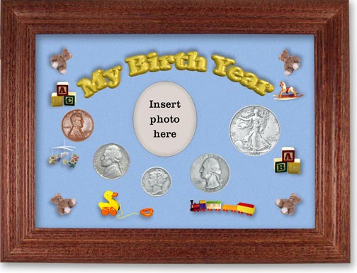 1938 My Birth Year Coin Gift Set with a blue background and cherry frame LARGE