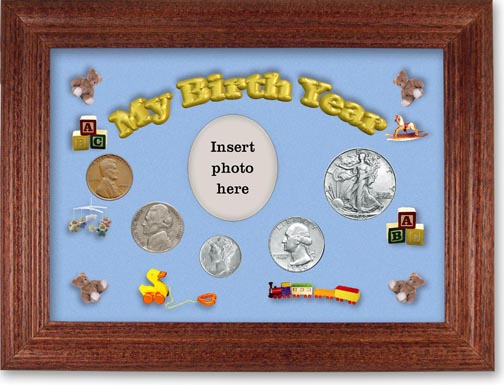 1940 My Birth Year Coin Gift Set with a blue background and cherry frame LARGE