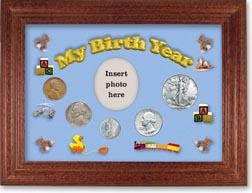 1940 My Birth Year Coin Gift Set with a blue background and cherry frame THUMBNAIL