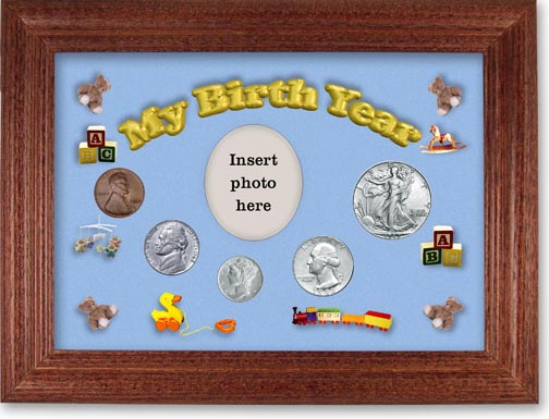 1942 My Birth Year Coin Gift Set with a blue background and cherry frame LARGE