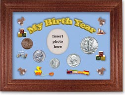 1942 My Birth Year Coin Gift Set with a blue background and cherry frame THUMBNAIL