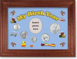 1943 My Birth Year Coin Gift Set with a blue background and cherry frame THUMBNAIL