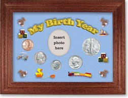 1947 My Birth Year Coin Gift Set with a blue background and cherry frame THUMBNAIL