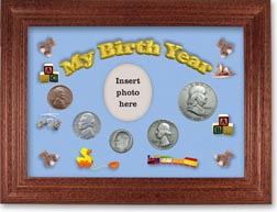1949 My Birth Year Coin Gift Set with a blue background and cherry frame THUMBNAIL