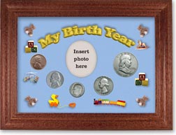 1950 My Birth Year Coin Gift Set with a blue background and cherry frame THUMBNAIL
