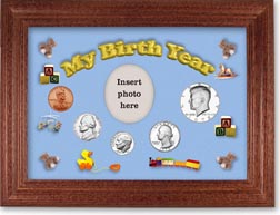 1972 My Birth Year Coin Gift Set with a blue background and cherry frame THUMBNAIL
