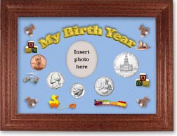 1976 My Birth Year Coin Gift Set with a blue background and cherry frame THUMBNAIL