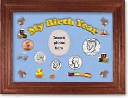 1980 My Birth Year Coin Gift Set with a blue background and cherry frame THUMBNAIL