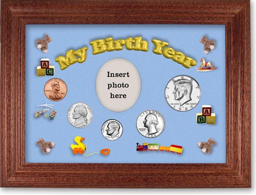 1986 My Birth Year Coin Gift Set with a blue background and cherry frame MAIN
