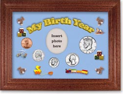 1986 My Birth Year Coin Gift Set with a blue background and cherry frame THUMBNAIL