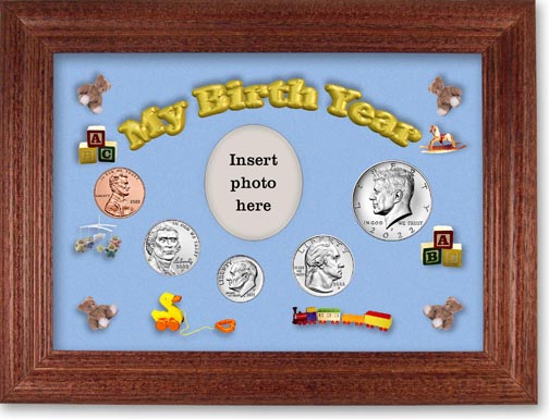 2022 My Birth Year Coin Gift Set with a blue background and cherry frame LARGE