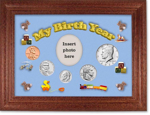 2024 My Birth Year Coin Gift Set with a blue background and cherry frame LARGE