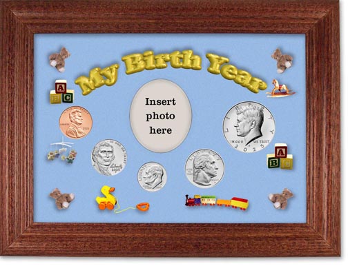 2025 My Birth Year Coin Gift Set with a blue background and cherry frame MAIN