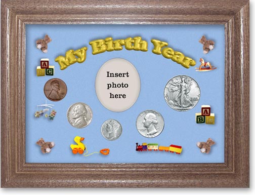 1941 My Birth Year Coin Gift Set with a blue background and dark oak frame MAIN