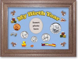 1969 My Birth Year Coin Gift Set with a blue background and dark oak frame THUMBNAIL