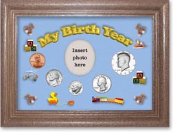 1978 My Birth Year Coin Gift Set with a blue background and dark oak frame THUMBNAIL