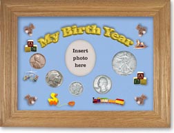1934 My Birth Year Coin Gift Set with a blue background and wheat frame THUMBNAIL