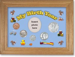1935 My Birth Year Coin Gift Set with a blue background and wheat frame THUMBNAIL