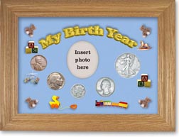 1936 My Birth Year Coin Gift Set with a blue background and wheat frame THUMBNAIL