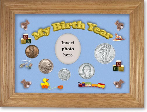 1937 My Birth Year Coin Gift Set with a blue background and wheat frame LARGE