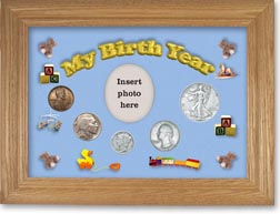 1937 My Birth Year Coin Gift Set with a blue background and wheat frame THUMBNAIL