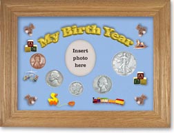 1938 My Birth Year Coin Gift Set with a blue background and wheat frame THUMBNAIL