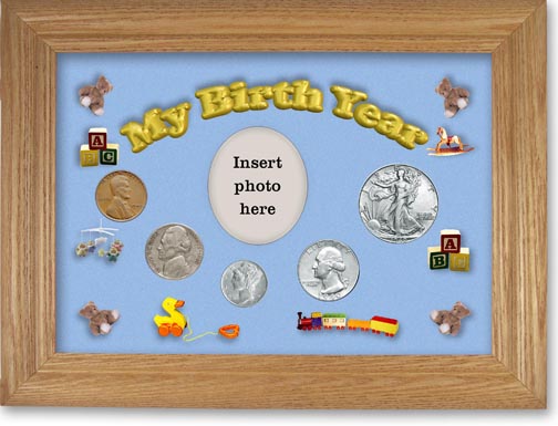 1940 My Birth Year Coin Gift Set with a blue background and wheat frame LARGE