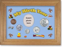 1942 My Birth Year Coin Gift Set with a blue background and wheat frame THUMBNAIL