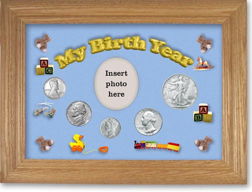 1943 My Birth Year Coin Gift Set with a blue background and wheat frame MAIN