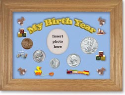 1944 My Birth Year Coin Gift Set with a blue background and wheat frame THUMBNAIL