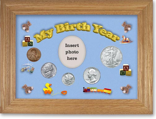 1945 My Birth Year Coin Gift Set with a blue background and wheat frame MAIN