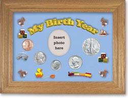 1947 My Birth Year Coin Gift Set with a blue background and wheat frame THUMBNAIL