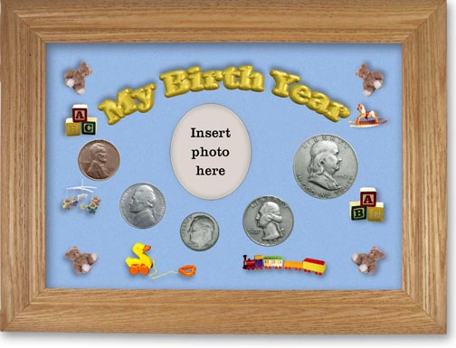 1952 My Birth Year Coin Gift Set with a blue background and wheat frame LARGE