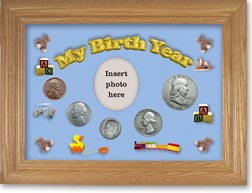 1952 My Birth Year Coin Gift Set with a blue background and wheat frame THUMBNAIL
