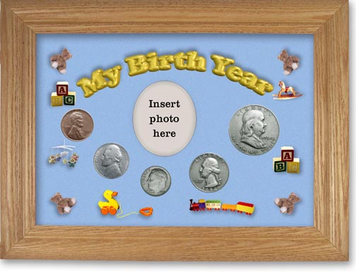1954 My Birth Year Coin Gift Set with a blue background and wheat frame MAIN