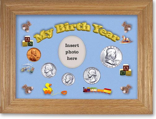 1962 My Birth Year Coin Gift Set with a blue background and wheat frame LARGE