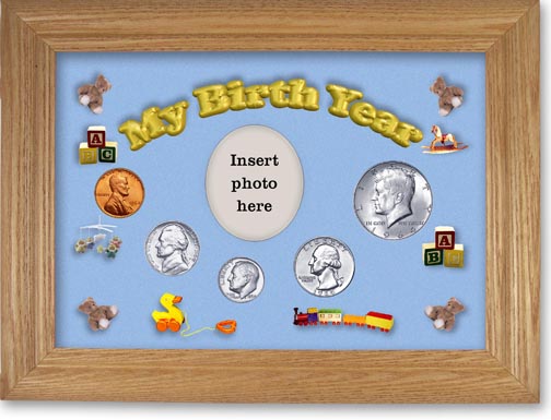 1964 My Birth Year Coin Gift Set with a blue background and wheat frame LARGE