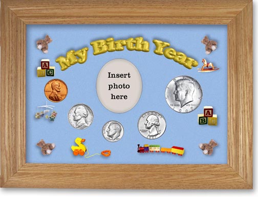 1967 My Birth Year Coin Gift Set with a blue background and wheat frame LARGE