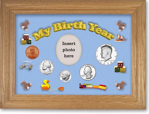 1970 My Birth Year Coin Gift Set with a blue background and wheat frame LARGE